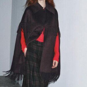 Zara Wool Fringe Cape / Pancho in Brown / Espresso